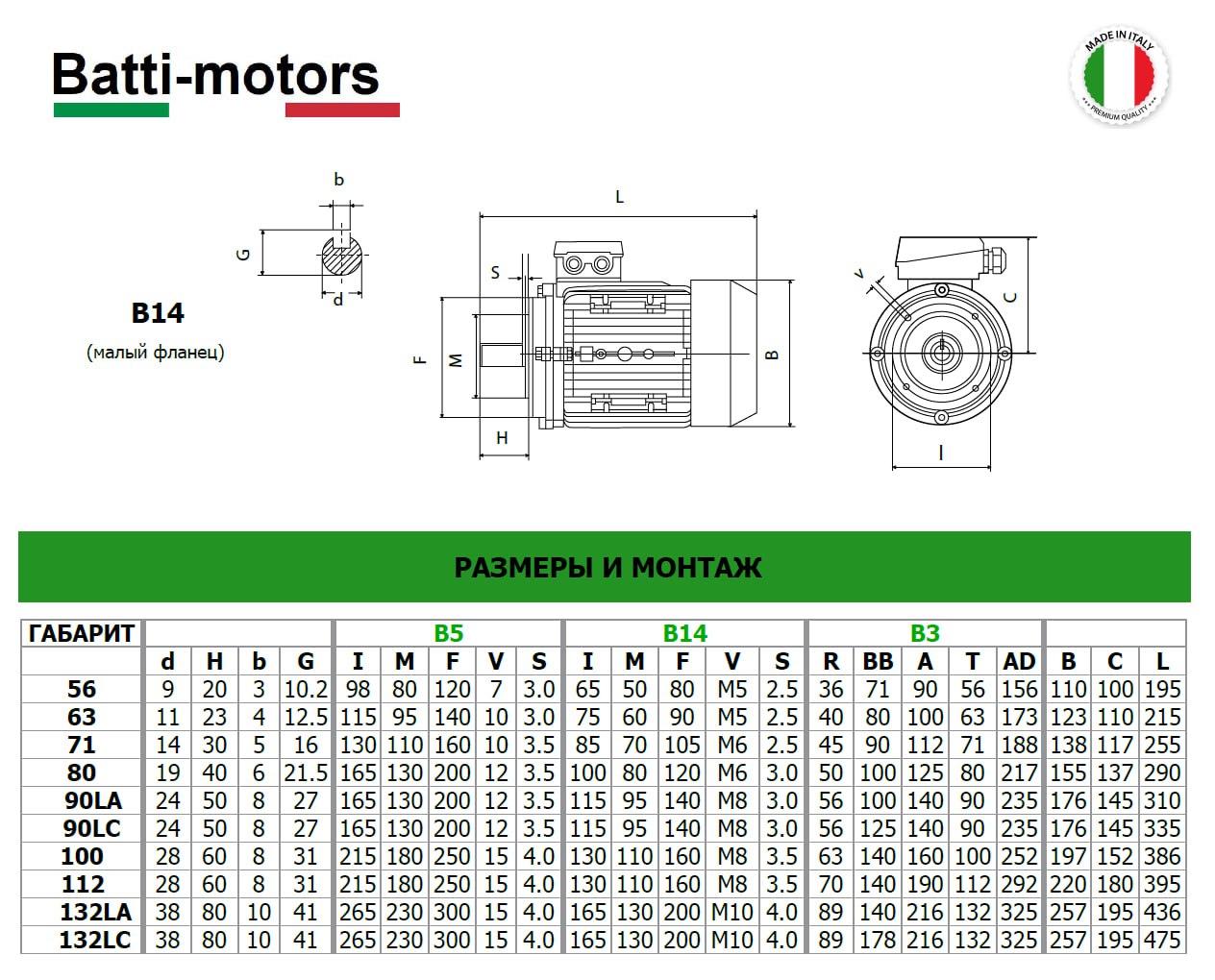 Электродвигатель с тормозом BM 100LB 4 B14 BR (3/1500)