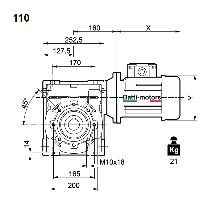 BR 110 30 100/112B5 (28/250) червячный редуктор Batti-Motors